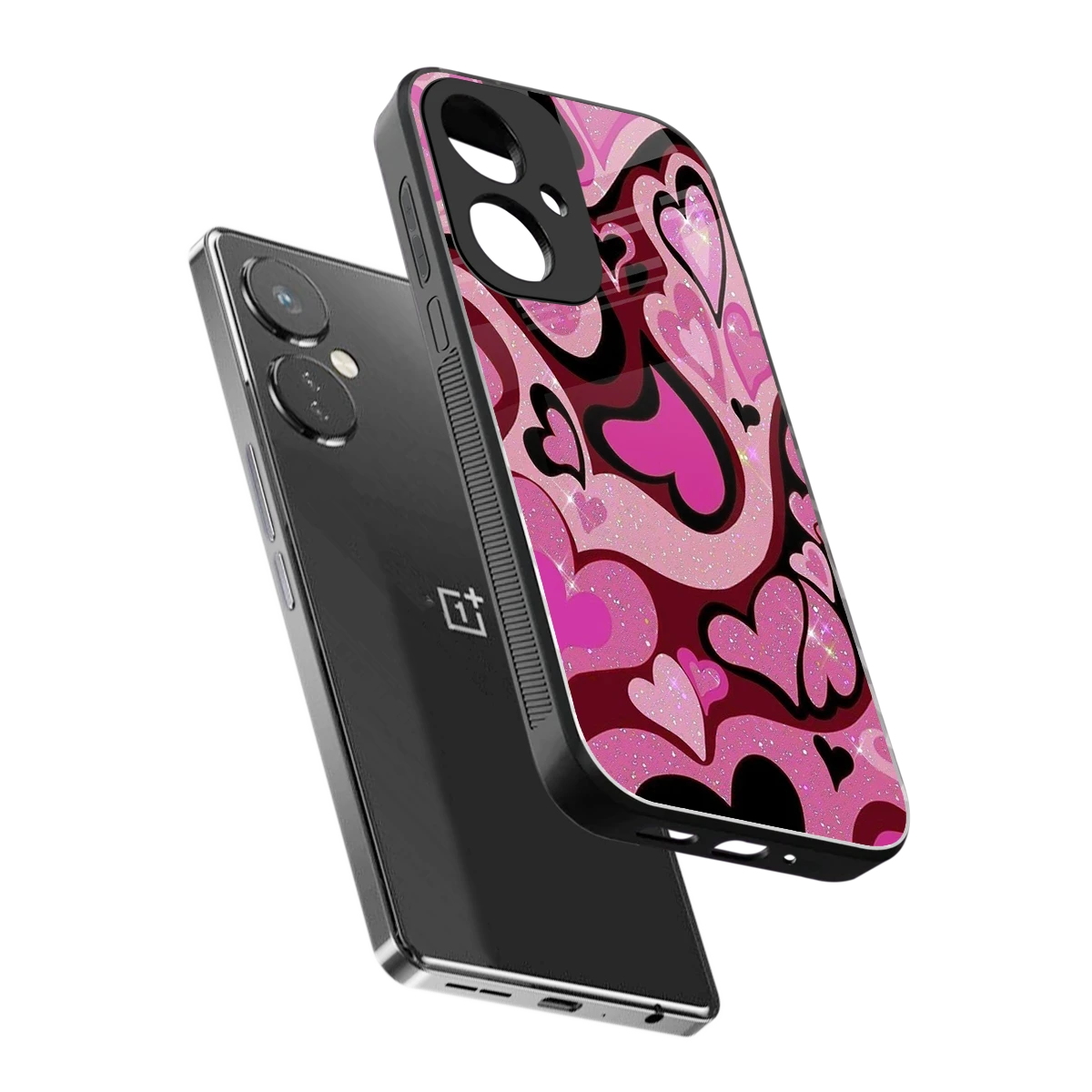 Y2K Magenta Meltdown Hearts sleek oneplus nord ce 3 cover with tempered glass back and TPU edges