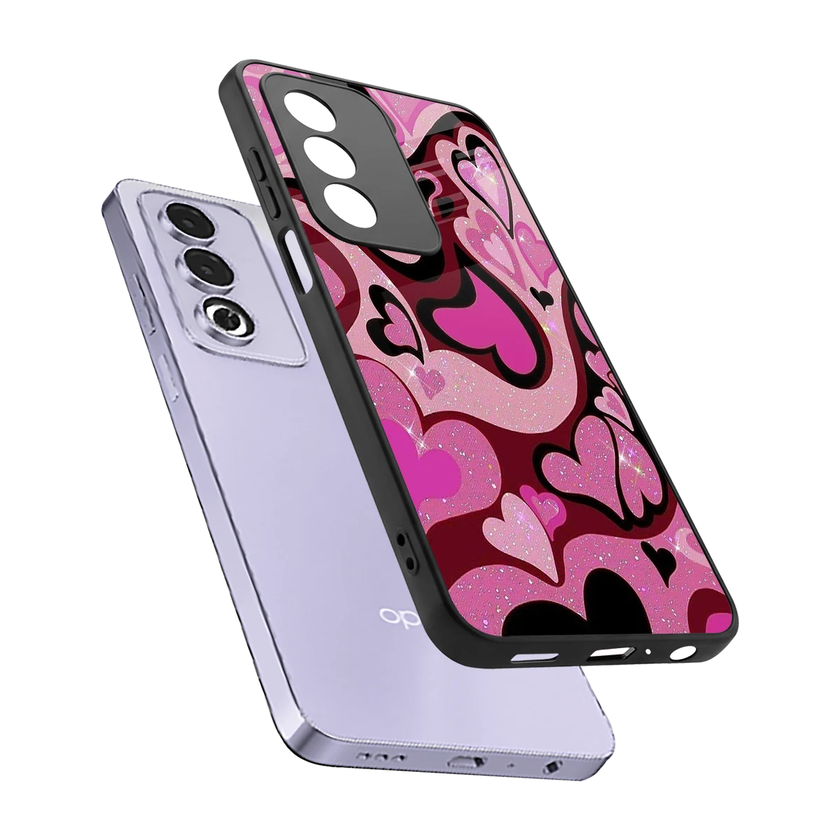 Y2K Magenta Meltdown Hearts sleek oppo a3 pro cover with tempered glass back and TPU edges