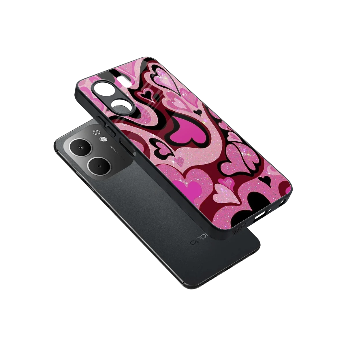 Y2K Magenta Meltdown Hearts sleek oppo a5x 5g cover with tempered glass back and TPU edges
