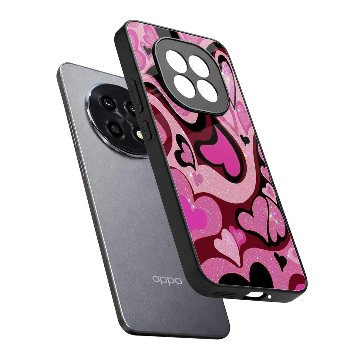 Y2K Magenta Meltdown Hearts sleek oppo f29 pro 5g cover with tempered glass back and TPU edges