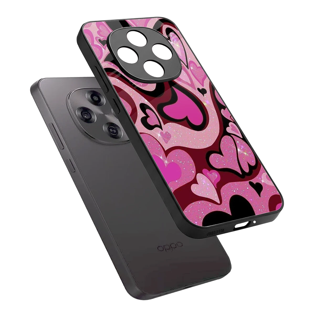 Y2K Magenta Meltdown Hearts sleek oppo f31 pro 5g cover with tempered glass back and TPU edges