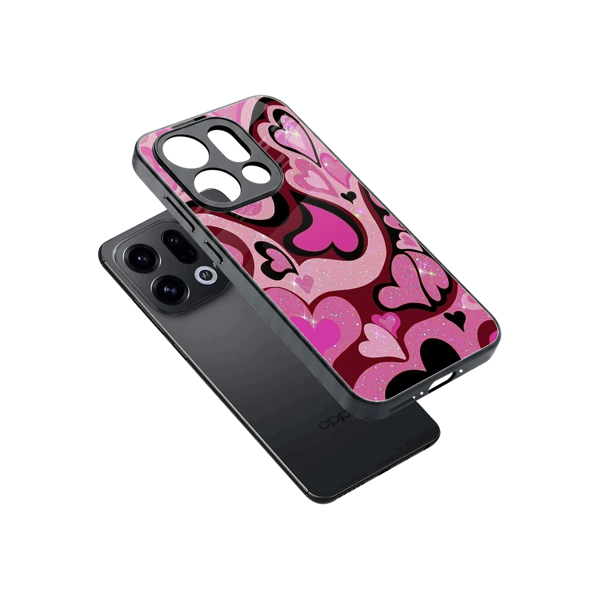 Y2K Magenta Meltdown Hearts sleek oppo find x9 cover with tempered glass back and TPU edges