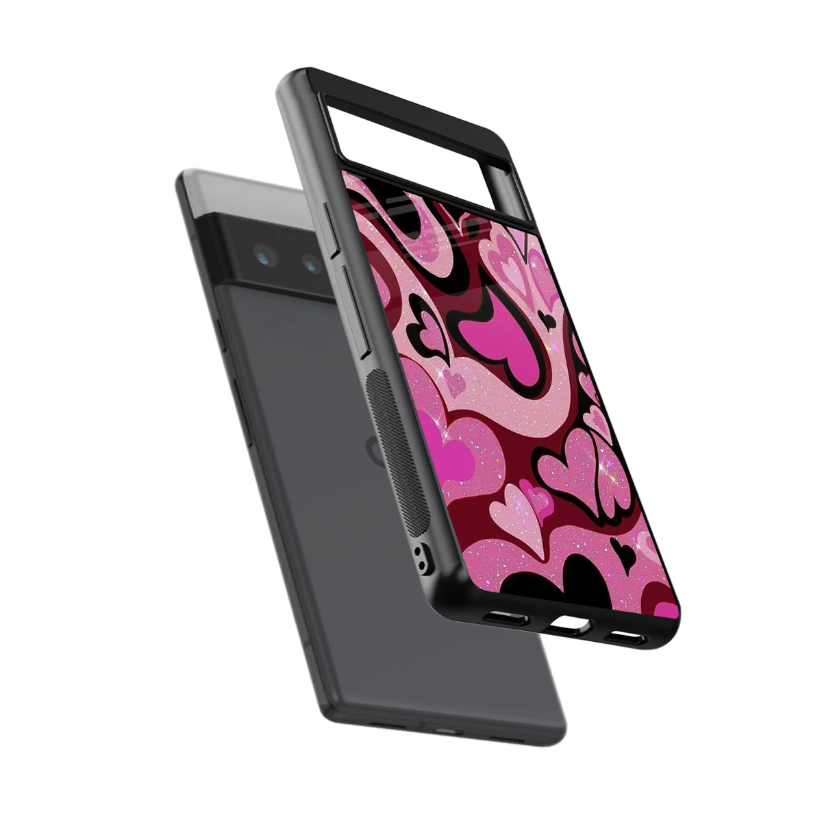 Y2K Magenta Meltdown Hearts sleek google pixel 6 pro cover with tempered glass back and TPU edges
