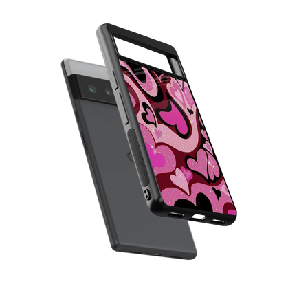 Y2K Magenta Meltdown Hearts sleek google pixel 6 pro cover with tempered glass back and TPU edges