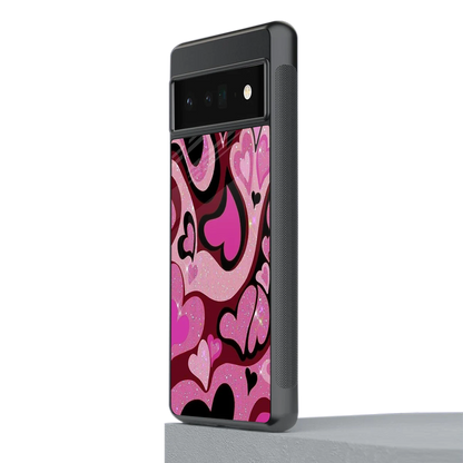 Y2K Magenta Meltdown Hearts stylish phone case for google pixel 6 pro | glossy glass and slim fit