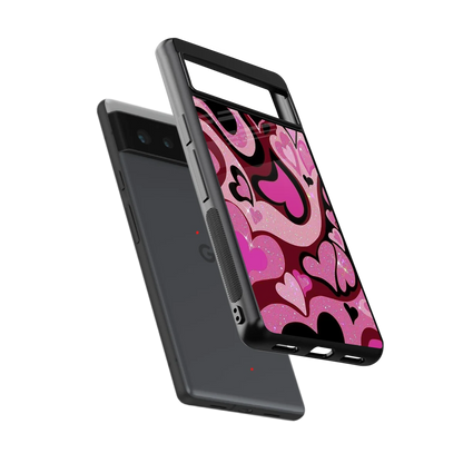 Y2K Magenta Meltdown Hearts sleek google pixel 6 cover with tempered glass back and TPU edges