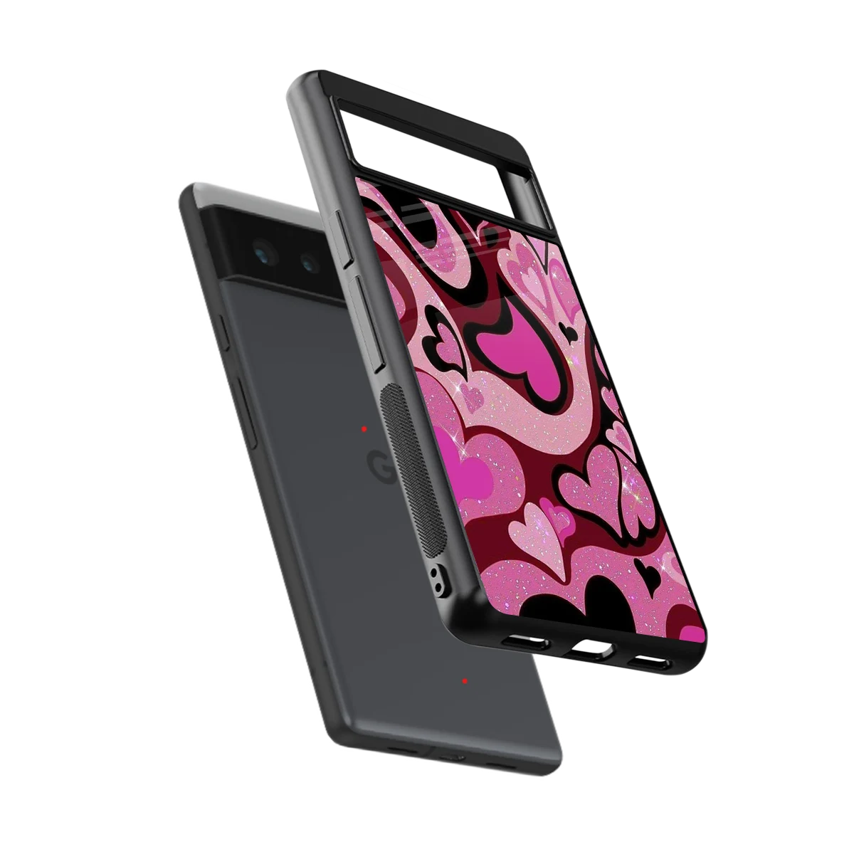 Y2K Magenta Meltdown Hearts sleek google pixel 6a cover with tempered glass back and TPU edges