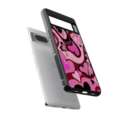 Y2K Magenta Meltdown Hearts sleek google pixel 7 pro cover with tempered glass back and TPU edges
