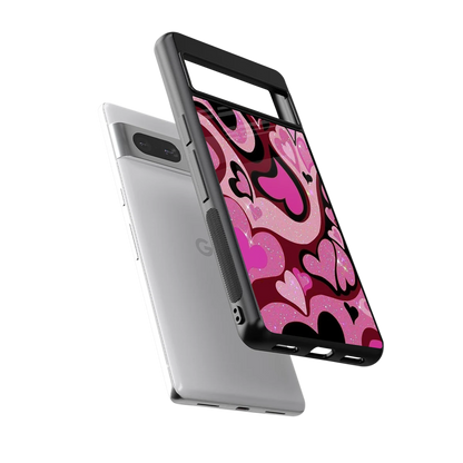 Y2K Magenta Meltdown Hearts sleek google pixel 7a cover with tempered glass back and TPU edges