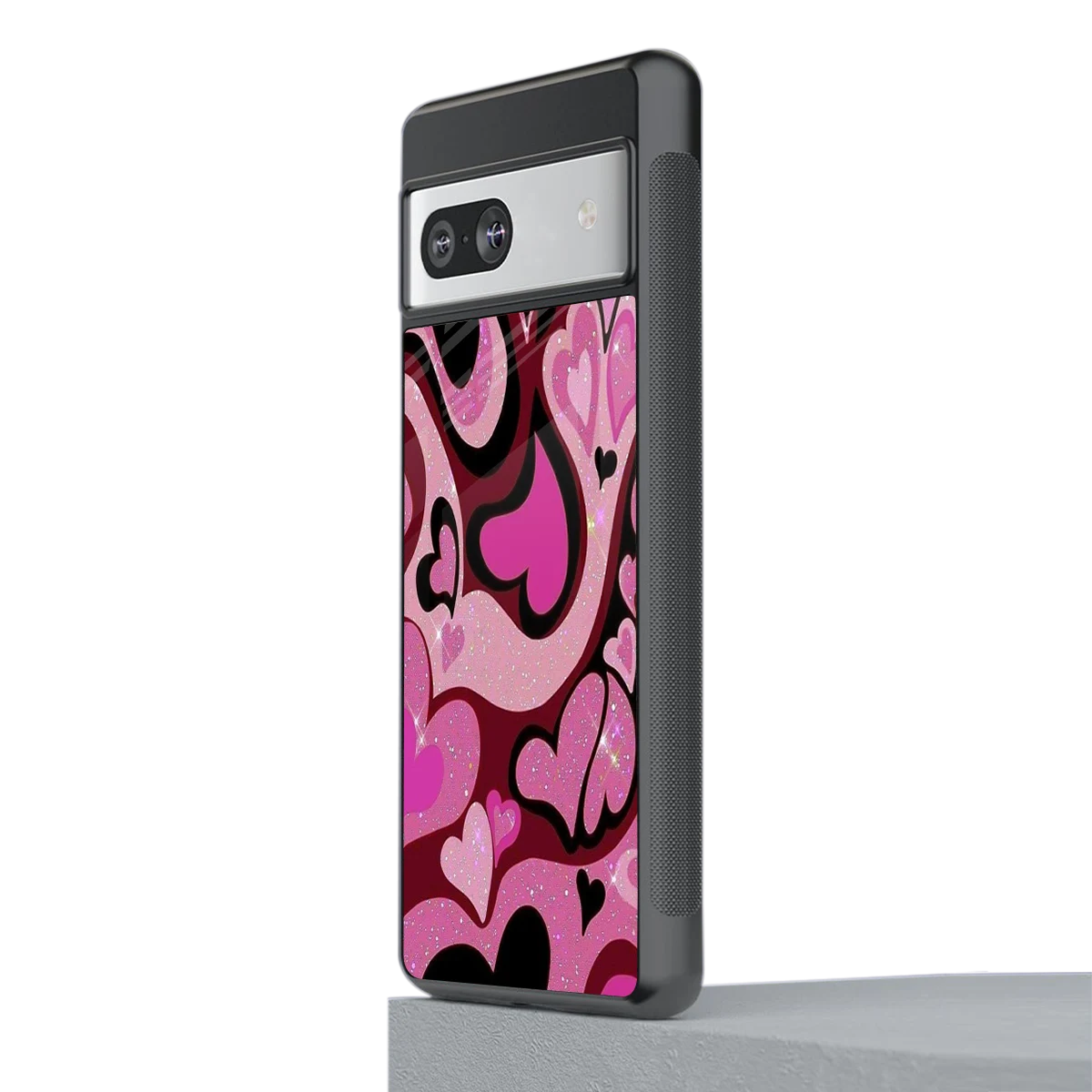 Y2K Magenta Meltdown Hearts stylish phone case for google pixel 7a | glossy glass and slim fit
