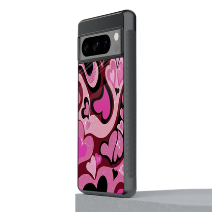 Y2K Magenta Meltdown Hearts stylish phone case for google pixel 8 pro | glossy glass and slim fit