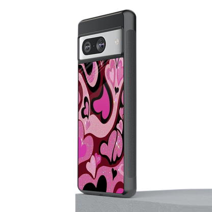 Y2K Magenta Meltdown Hearts stylish phone case for google pixel 8 | glossy glass and slim fit