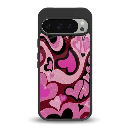 Y2K Magenta Meltdown Hearts back phone cover | glass case for google pixel 9 pro