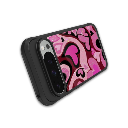 Y2K Magenta Meltdown Hearts stylish phone case for google pixel 9 pro | glossy glass and slim fit