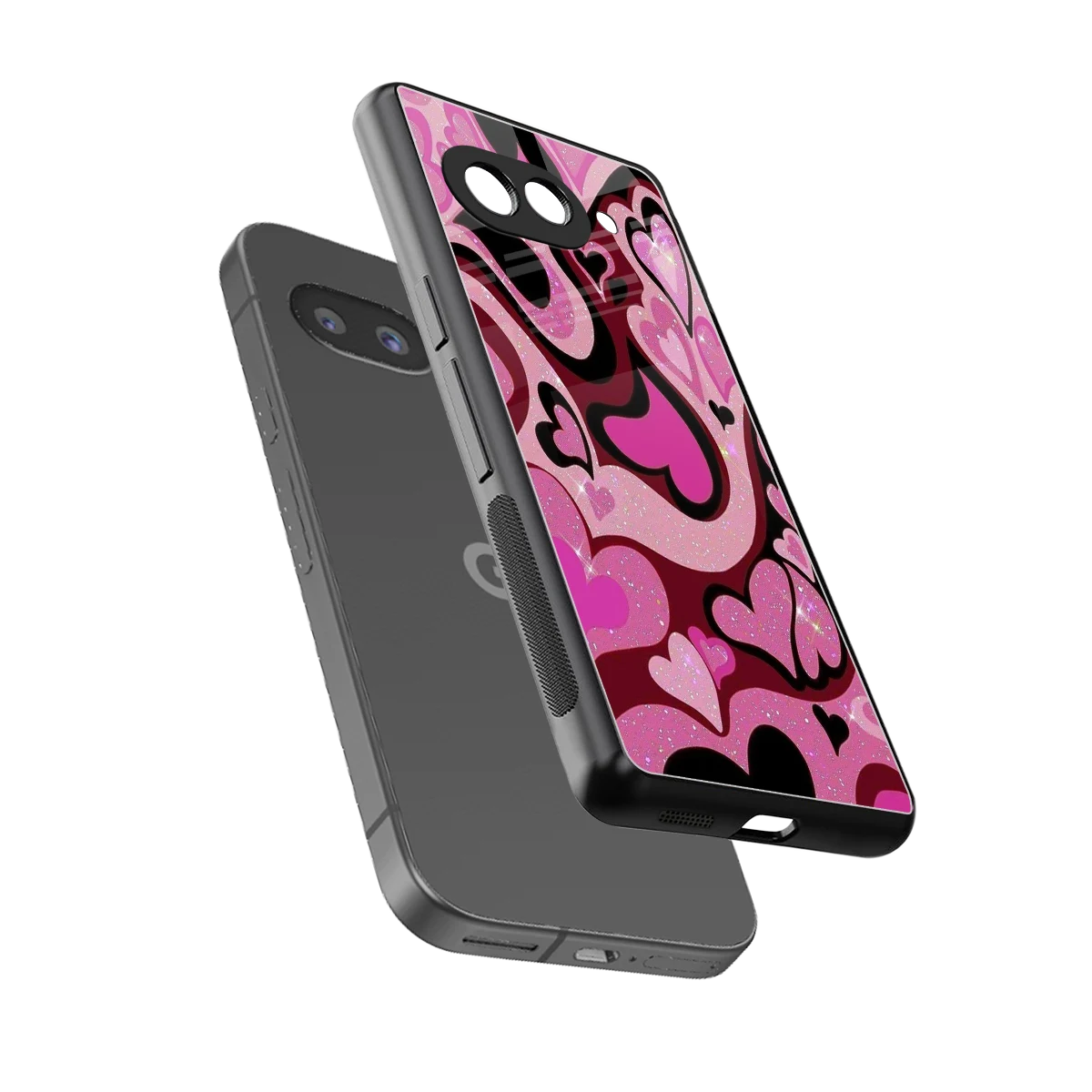 Y2K Magenta Meltdown Hearts sleek google pixel 10a cover with tempered glass back and TPU edges