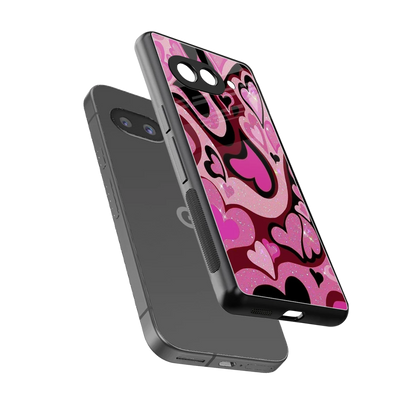 Y2K Magenta Meltdown Hearts sleek google pixel 10a cover with tempered glass back and TPU edges