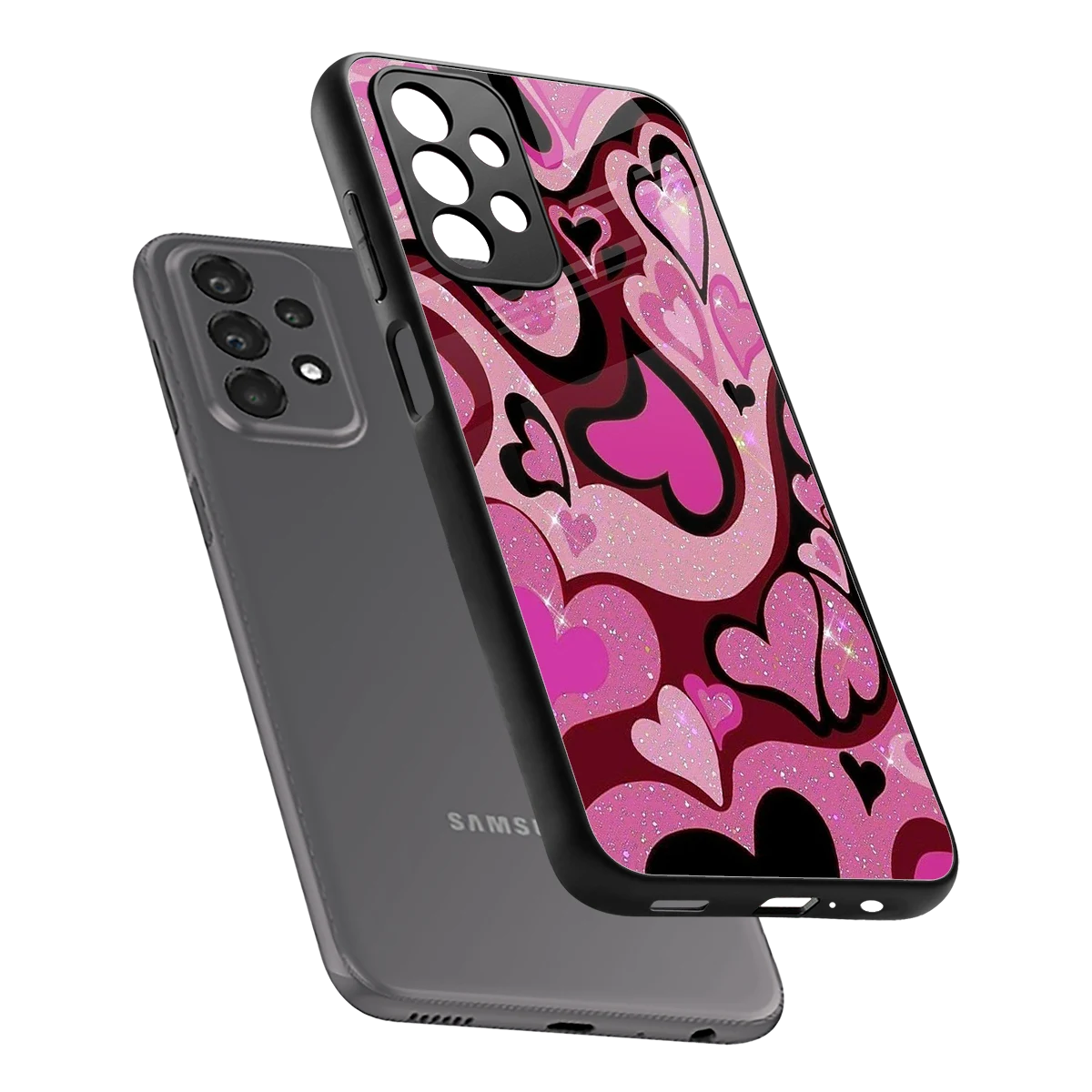 Y2K Magenta Meltdown Hearts sleek samsung galaxy a23 cover with tempered glass back and TPU edges