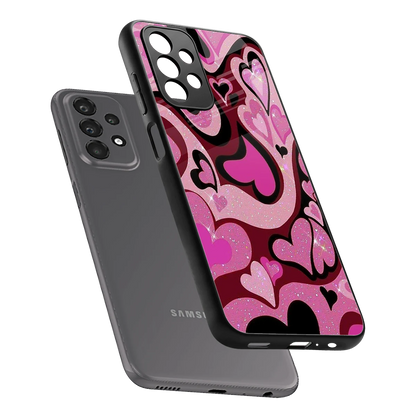 Y2K Magenta Meltdown Hearts sleek samsung galaxy a23 cover with tempered glass back and TPU edges