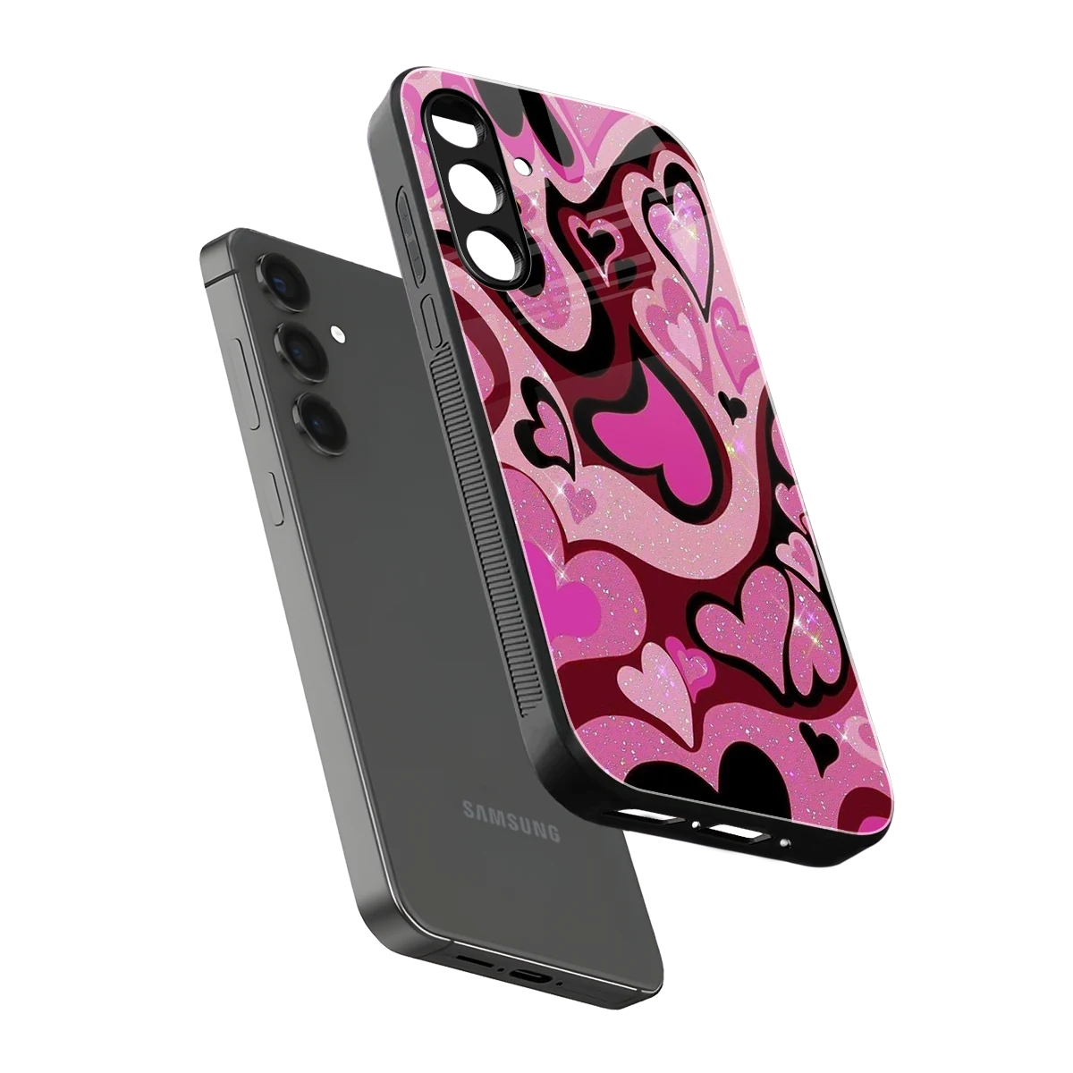 Y2K Magenta Meltdown Hearts sleek samsung galaxy a55 5g cover with tempered glass back and TPU edges