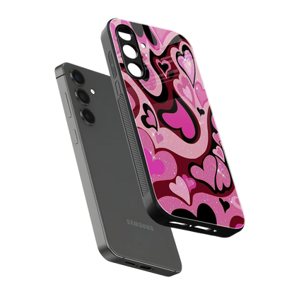 Y2K Magenta Meltdown Hearts sleek samsung galaxy a55 5g cover with tempered glass back and TPU edges