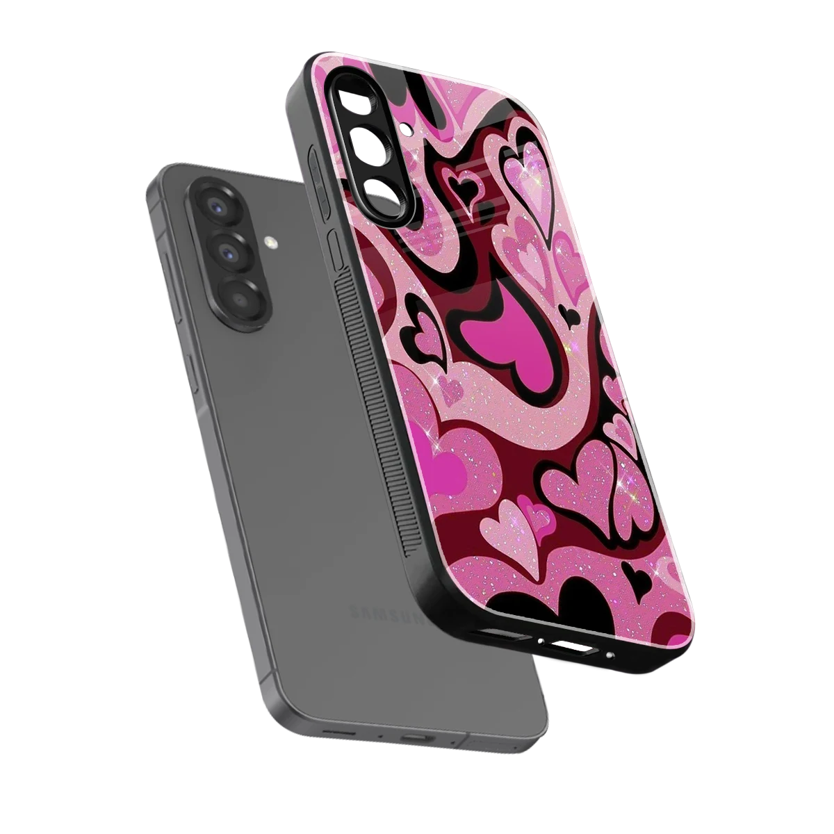 Y2K Magenta Meltdown Hearts sleek samsung galaxy a36 5g cover with tempered glass back and TPU edges