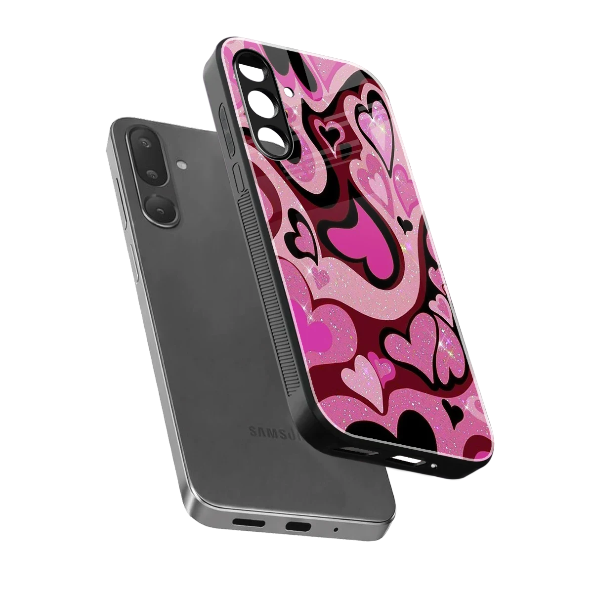 Y2K Magenta Meltdown Hearts sleek samsung galaxy m56 5g cover with tempered glass back and TPU edges