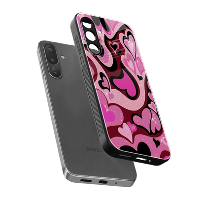 Y2K Magenta Meltdown Hearts sleek samsung galaxy m56 5g cover with tempered glass back and TPU edges
