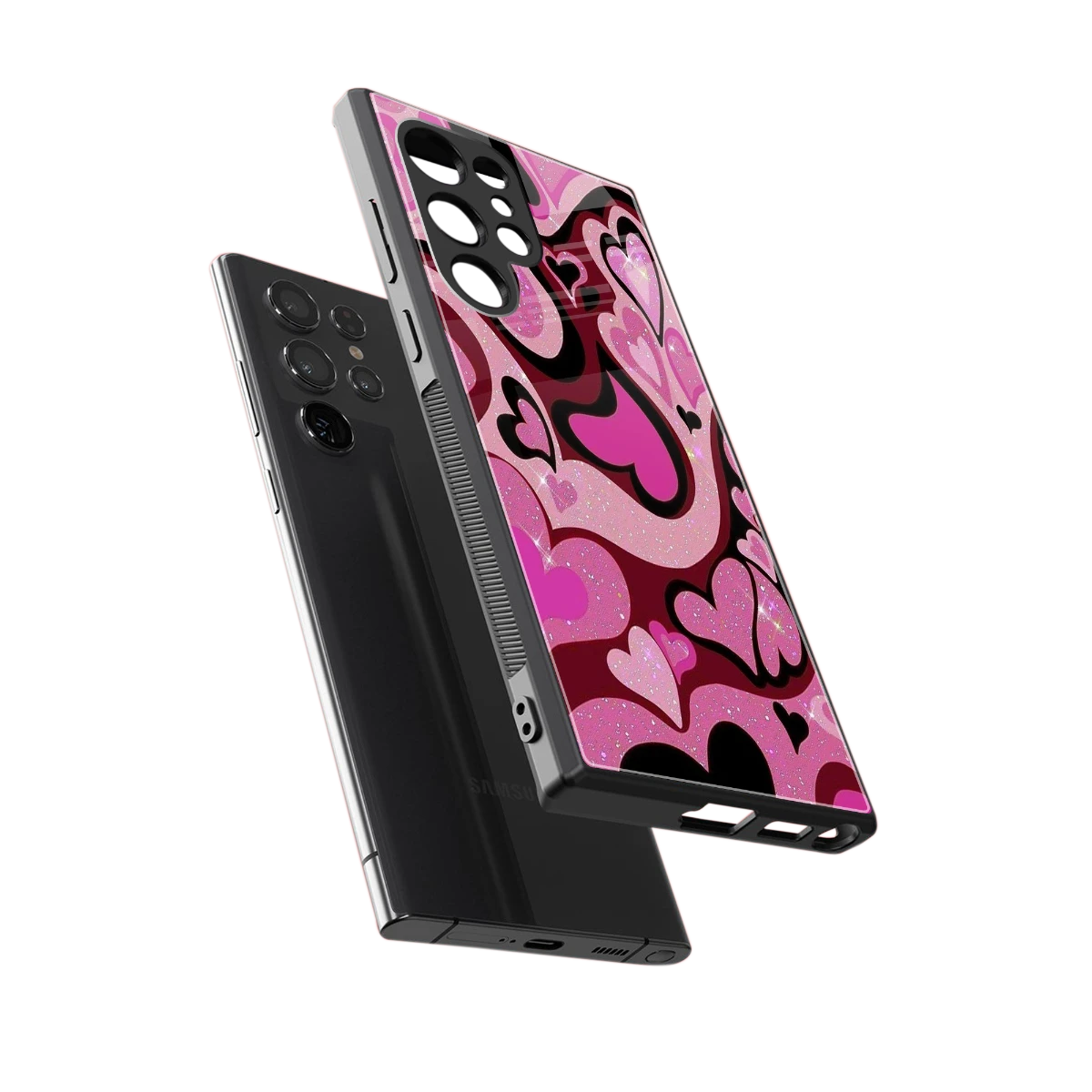 Y2K Magenta Meltdown Hearts sleek samsung galaxy s24 ultra cover with tempered glass back and TPU edges