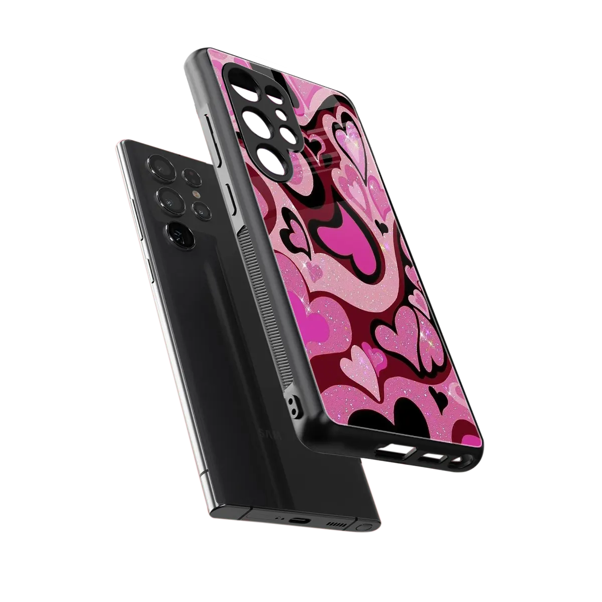 Y2K Magenta Meltdown Hearts sleek samsung galaxy s25 ultra cover with tempered glass back and TPU edges