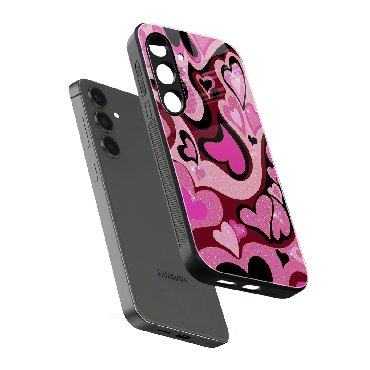 Y2K Magenta Meltdown Hearts sleek samsung galaxy s24 cover with tempered glass back and TPU edges