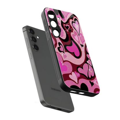 Y2K Magenta Meltdown Hearts sleek samsung galaxy s24 cover with tempered glass back and TPU edges