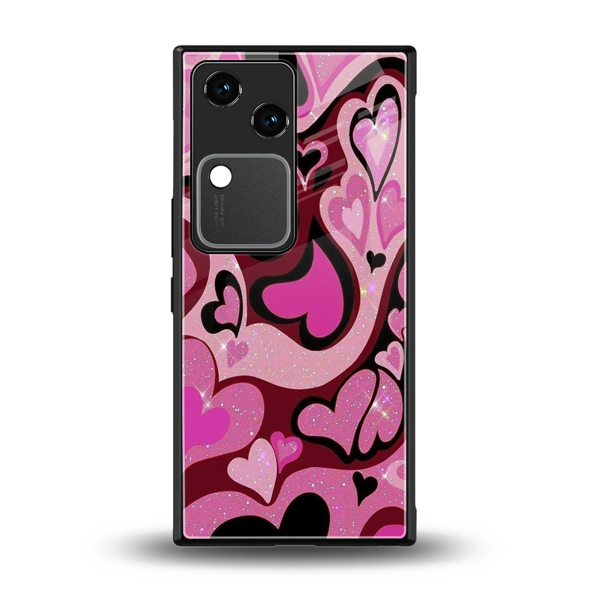 Y2K Magenta Meltdown Hearts back phone cover | glass case for vivo v30