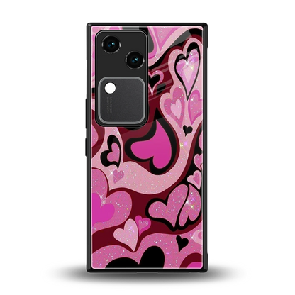 Y2K Magenta Meltdown Hearts back phone cover | glass case for vivo v30
