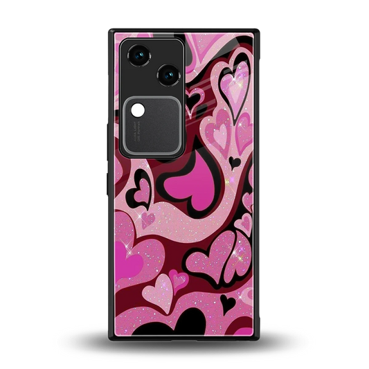 Y2K Magenta Meltdown Hearts back phone cover | glass case for vivo v30
