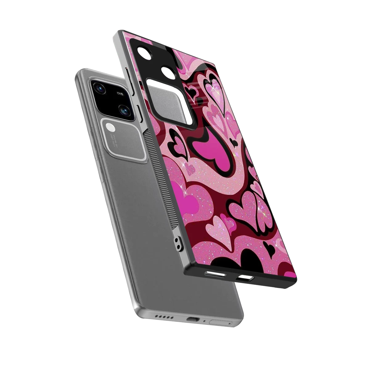 Y2K Magenta Meltdown Hearts sleek vivo v30 cover with tempered glass back and TPU edges