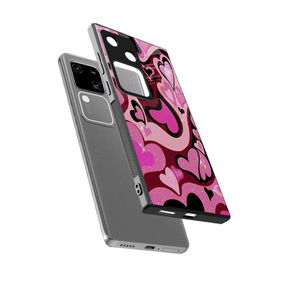 Y2K Magenta Meltdown Hearts sleek vivo v30 cover with tempered glass back and TPU edges