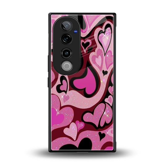 Y2K Magenta Meltdown Hearts back phone cover | glass case for vivo v40 pro