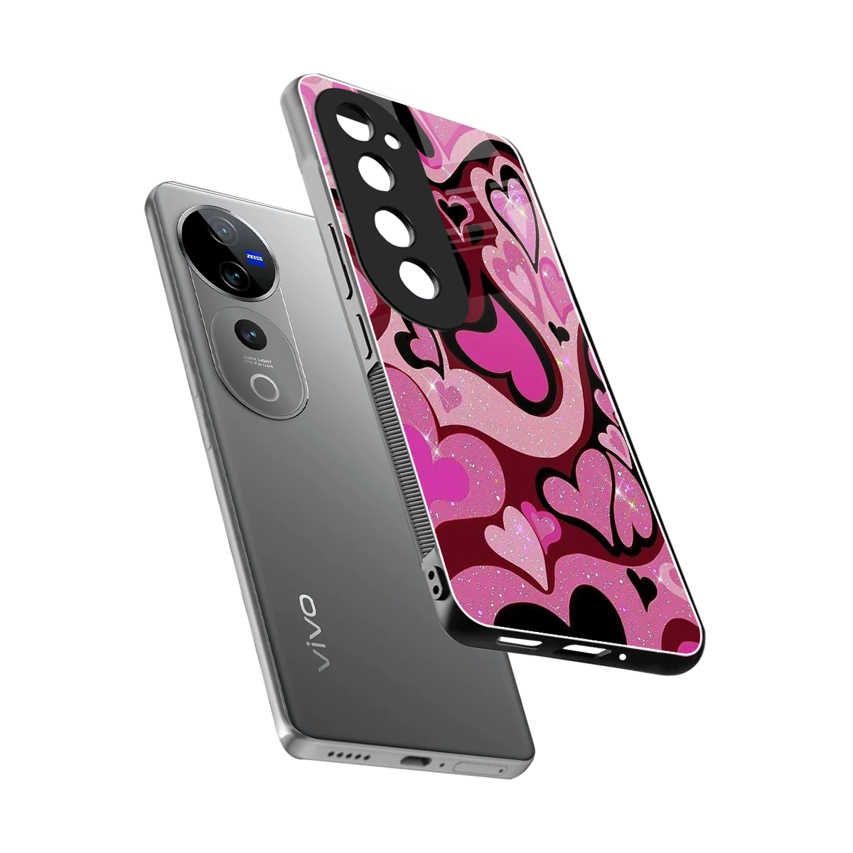 Y2K Magenta Meltdown Hearts sleek vivo v40 pro cover with tempered glass back and TPU edges