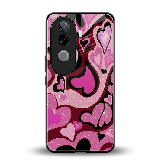 Y2K Magenta Meltdown Hearts back phone cover | glass case for vivo v40e