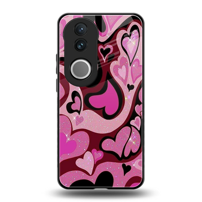 Y2K Magenta Meltdown Hearts back phone cover | glass case for vivo v50