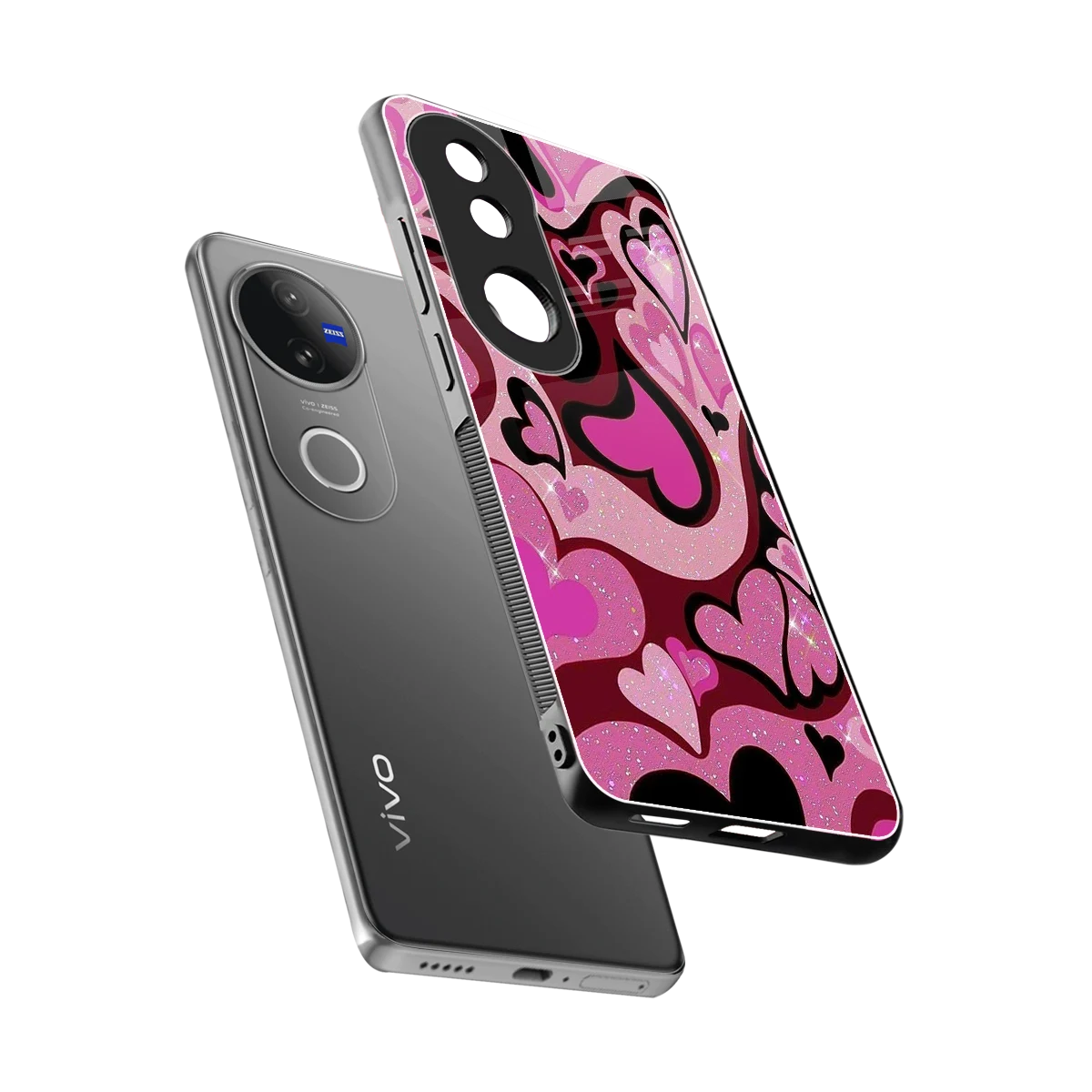 Y2K Magenta Meltdown Hearts sleek vivo v50 cover with tempered glass back and TPU edges