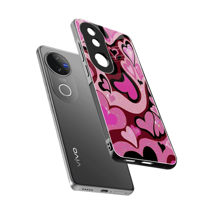 Y2K Magenta Meltdown Hearts sleek vivo v50 cover with tempered glass back and TPU edges