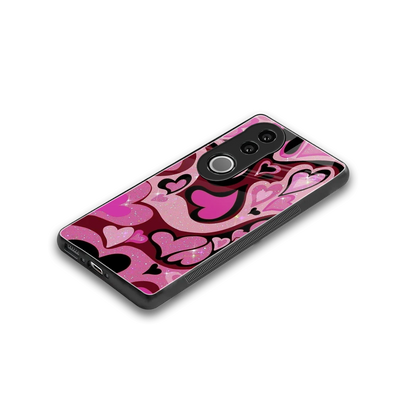 Y2K Magenta Meltdown Hearts stylish phone case for vivo v50 | glossy glass and slim fit