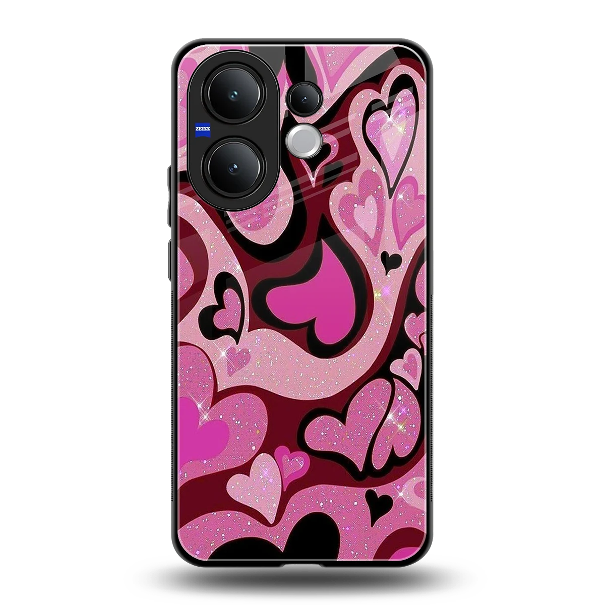 Y2K Magenta Meltdown Hearts back phone cover | glass case for vivo v60