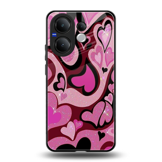 Y2K Magenta Meltdown Hearts back phone cover | glass case for vivo v60