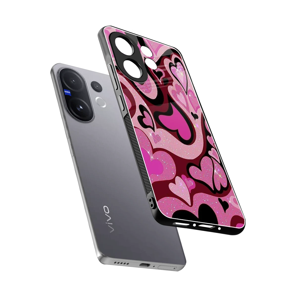 Y2K Magenta Meltdown Hearts sleek vivo v60 cover with tempered glass back and TPU edges