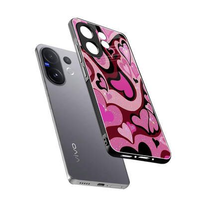 Y2K Magenta Meltdown Hearts sleek vivo v60 cover with tempered glass back and TPU edges