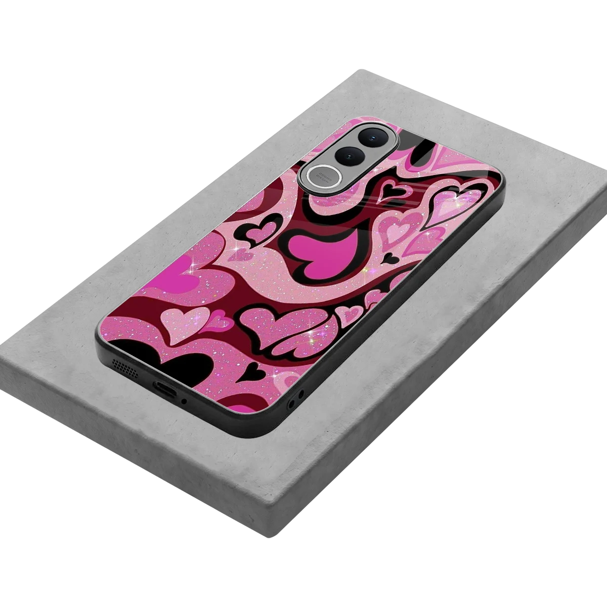 Y2K Magenta Meltdown Hearts stylish phone case for vivo v70 fe | glossy glass and slim fit
