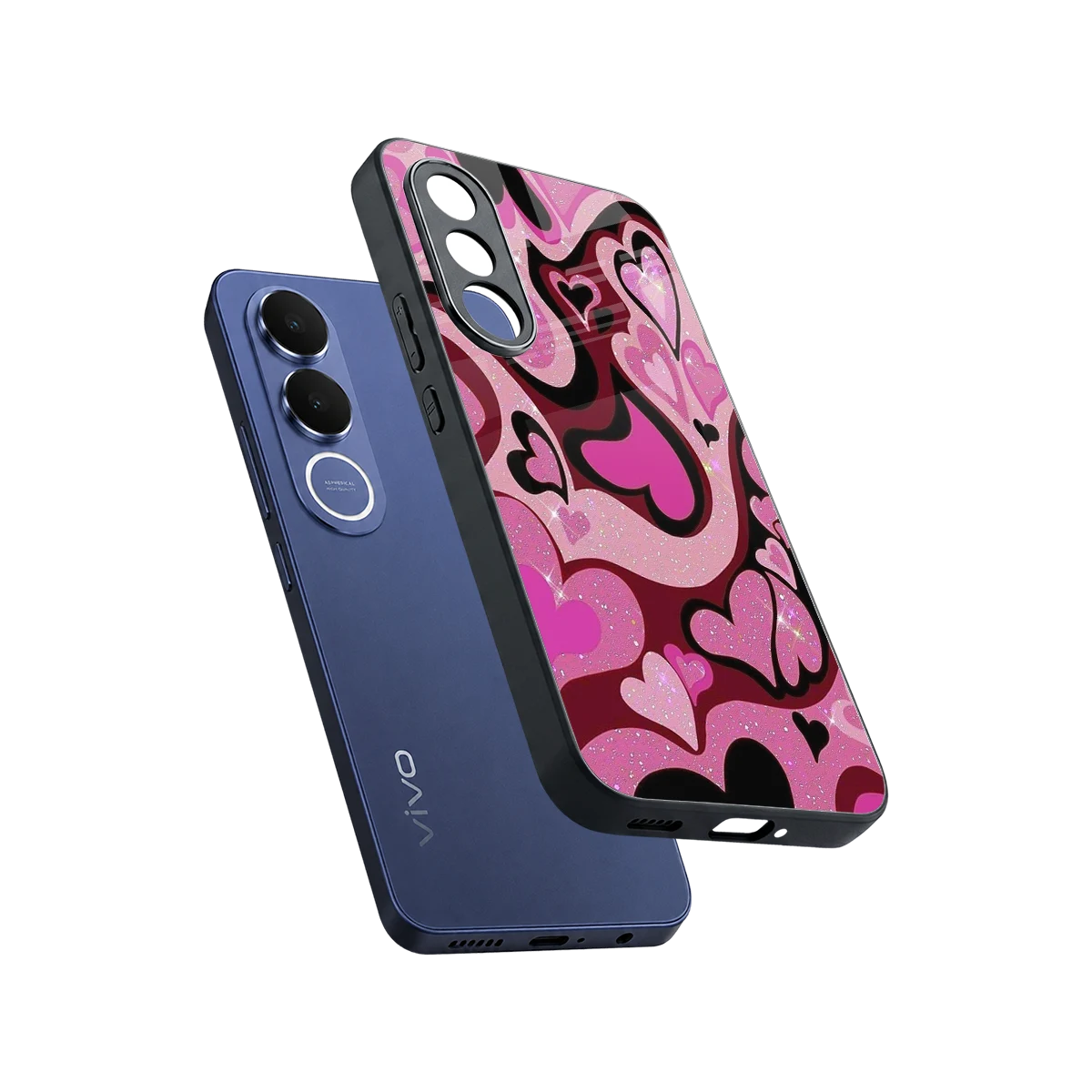 Y2K Magenta Meltdown Hearts sleek vivo v70 fe cover with tempered glass back and TPU edges