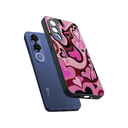 Y2K Magenta Meltdown Hearts sleek vivo v70 fe cover with tempered glass back and TPU edges